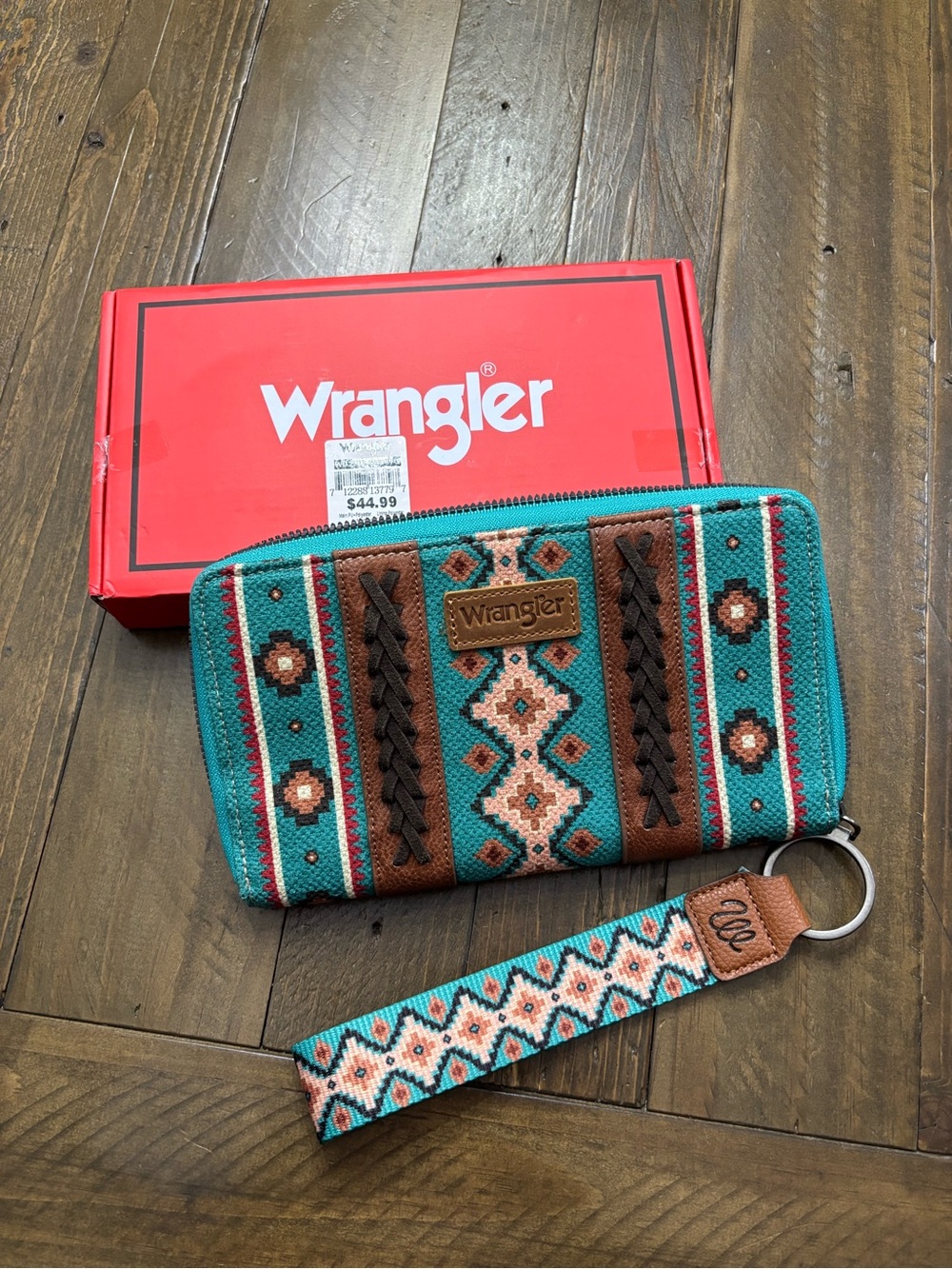 Wrangler Aztec Dual-Sided Print Wallet with Wristlet Strap
